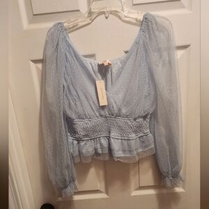 Light Blue Sheer Polka Dot Women's Top